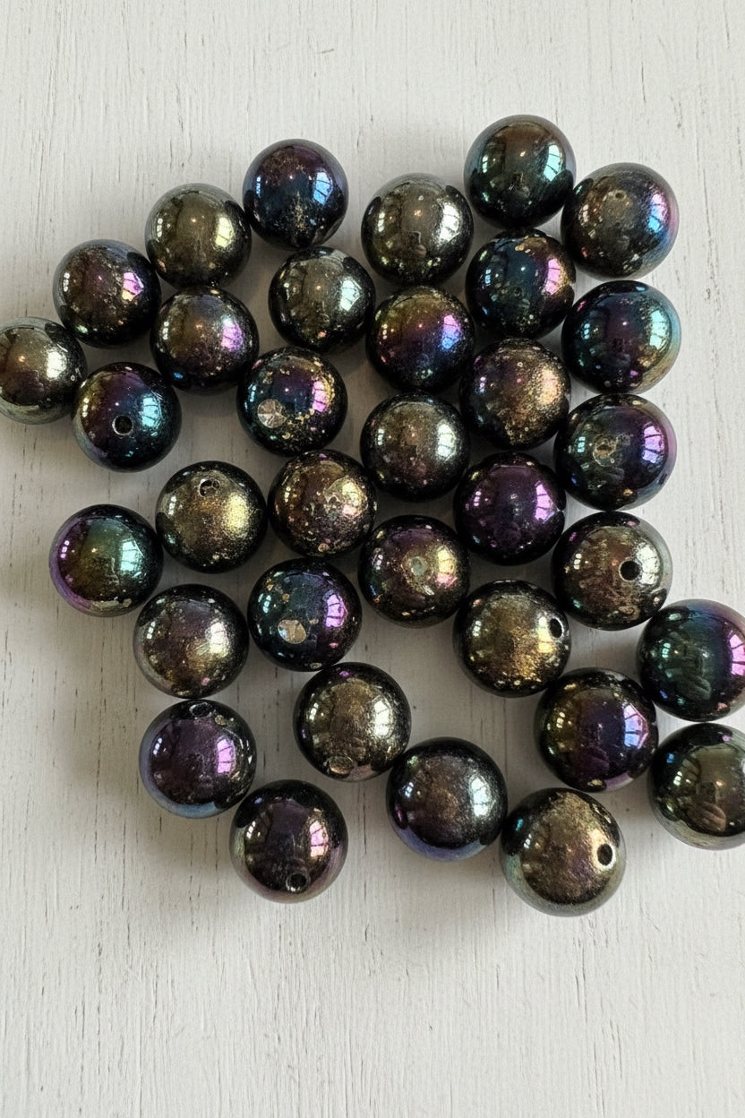 16mm resin glitter beads with rhinestones inside for jewellery making, pack of 5
