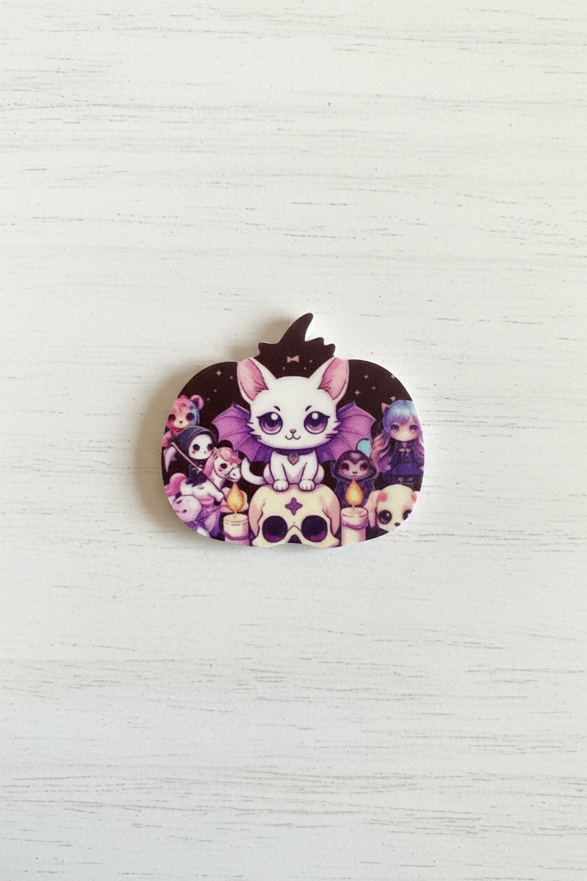Halloween silicone focal bead in pumpkin shape with spooky face and stitch detail for pen making and crafts