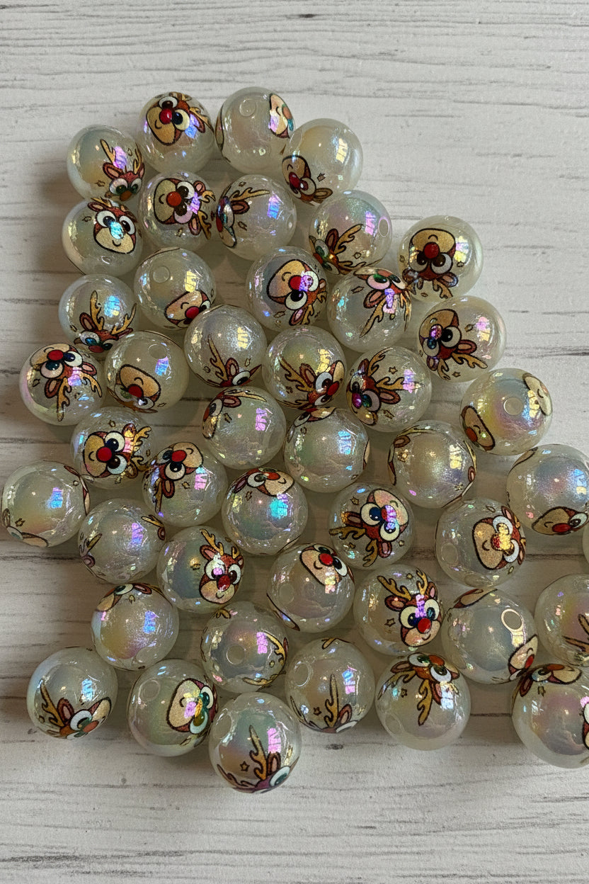 16mm glow in the dark Christmas reindeer beads for festive jewellery making and bead pens