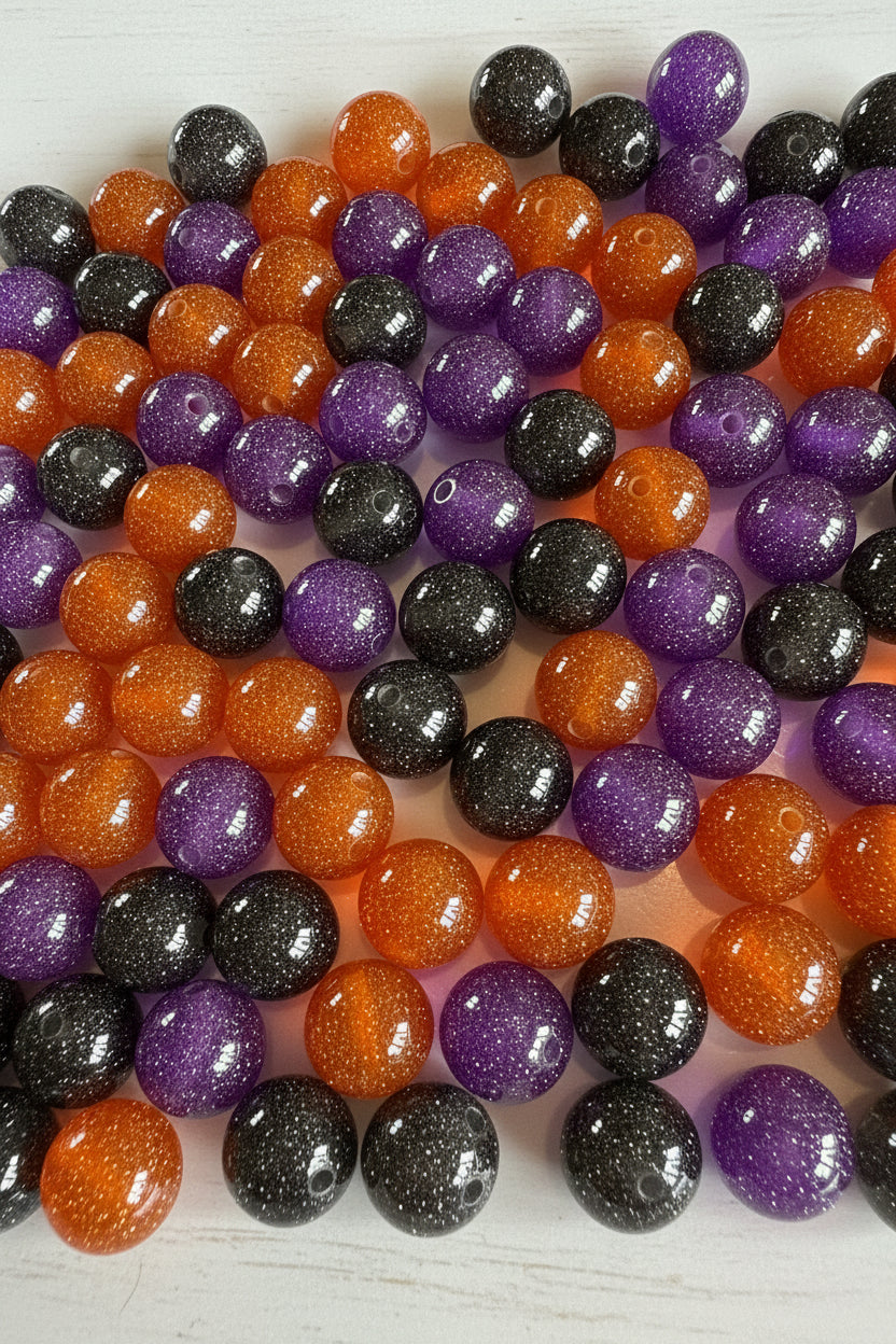 16mm Halloween glitter beads in spooky colours – pack of 10, craft beads for pens | Kingyscrafts