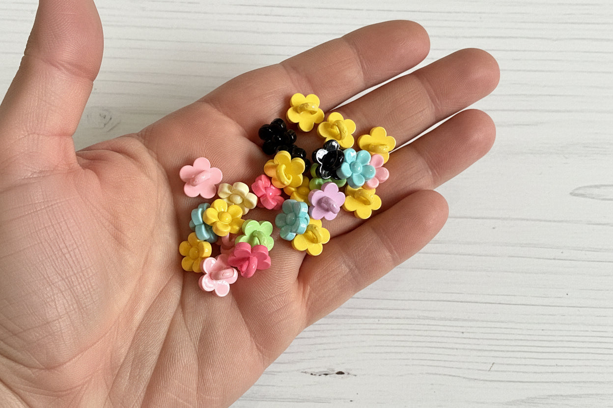 Small acrylic flower beads in assorted candy colours, pack of 20