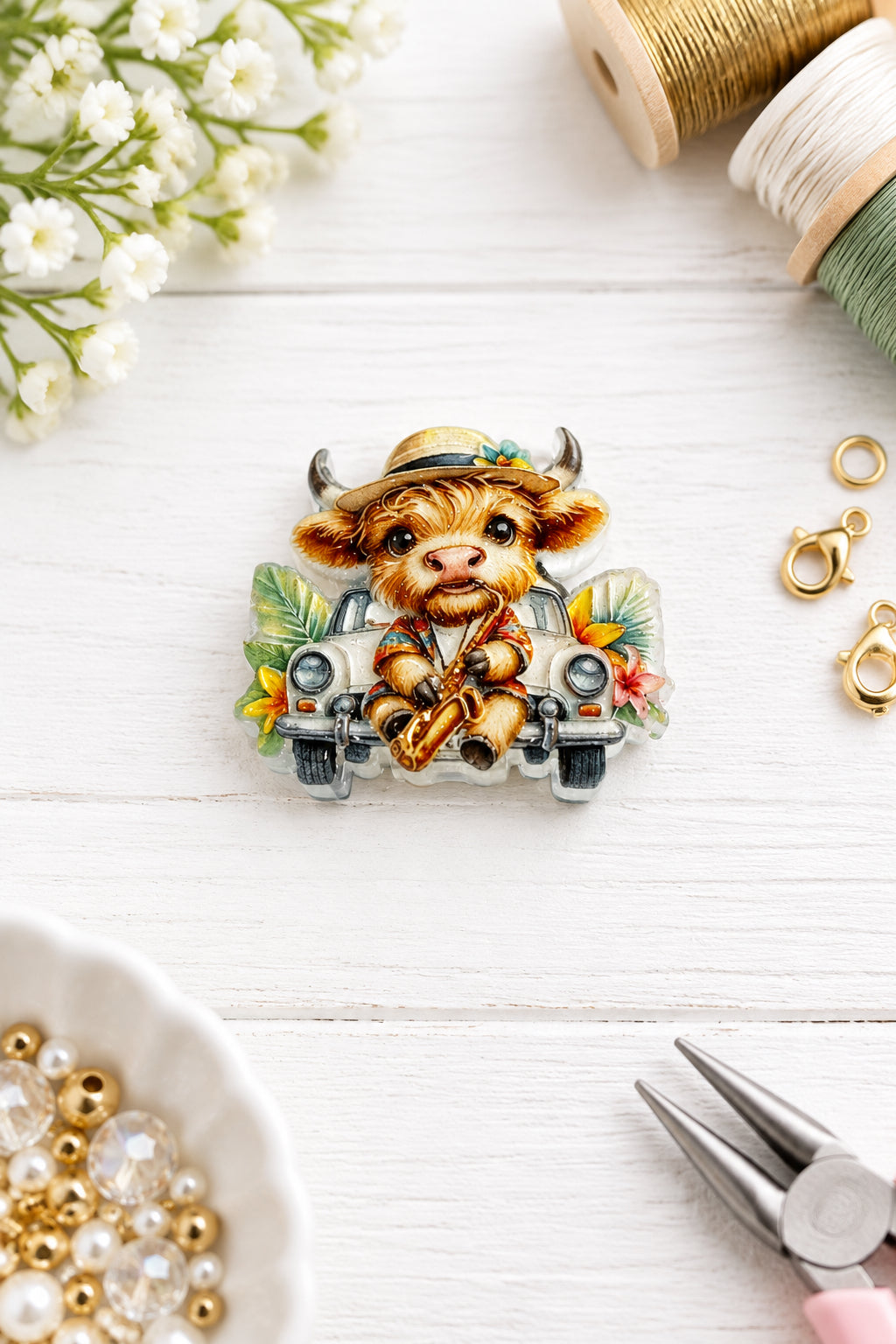 Cute cow acrylic bead, sold individually