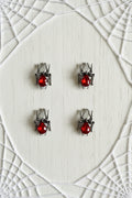Gun Metal Spiders with Red Gemstones - pack of 4