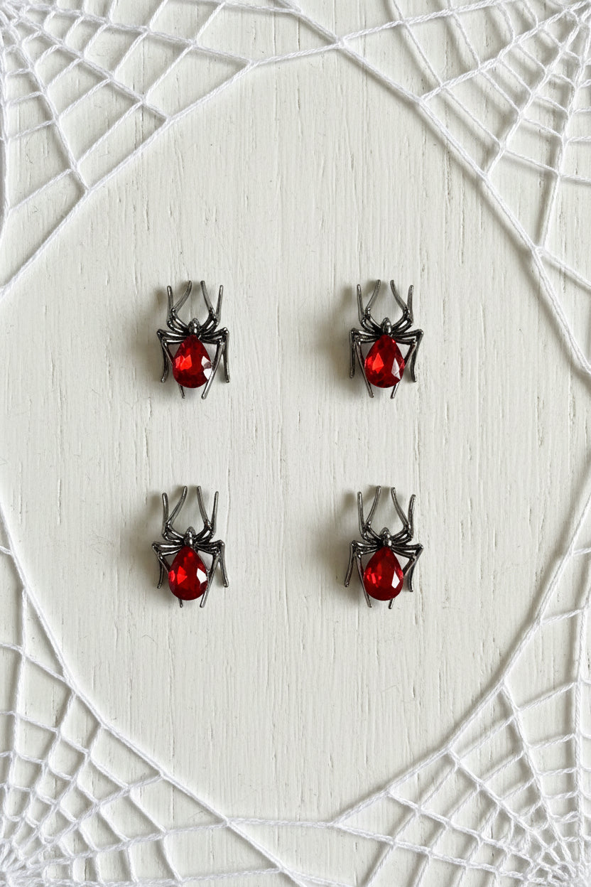 Gun Metal Spiders with Red Gemstones - pack of 4