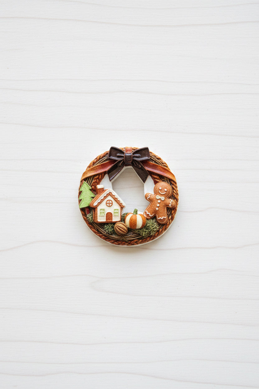 Acrylic Christmas wreath bead with cute animal and gingerbread design – sold individually