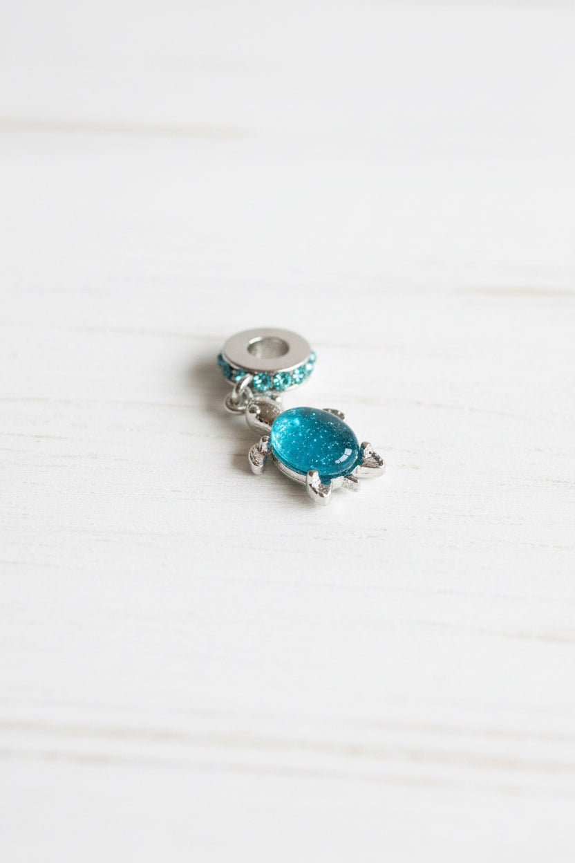 Blue turtle bail bead charm for jewellery making, sold individually
