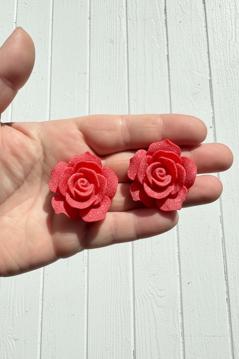 35mm Red Resin Glitter Roses - sold internationally