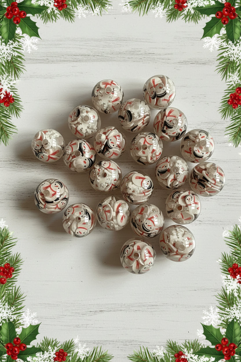 16mm Christmas resin snowman beads for festive jewellery making, bead pens and craft project