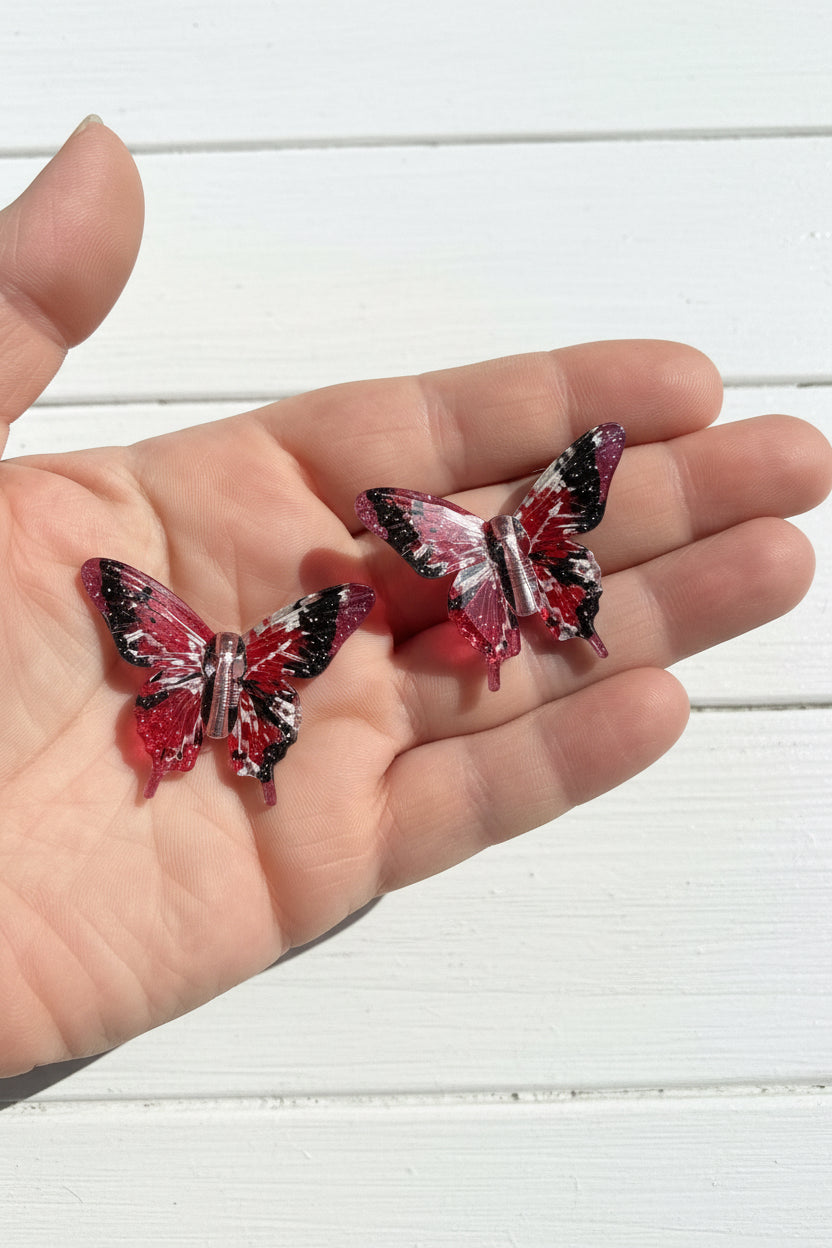 Red and Black Acrylic Butterfly Beads - pack of 4
