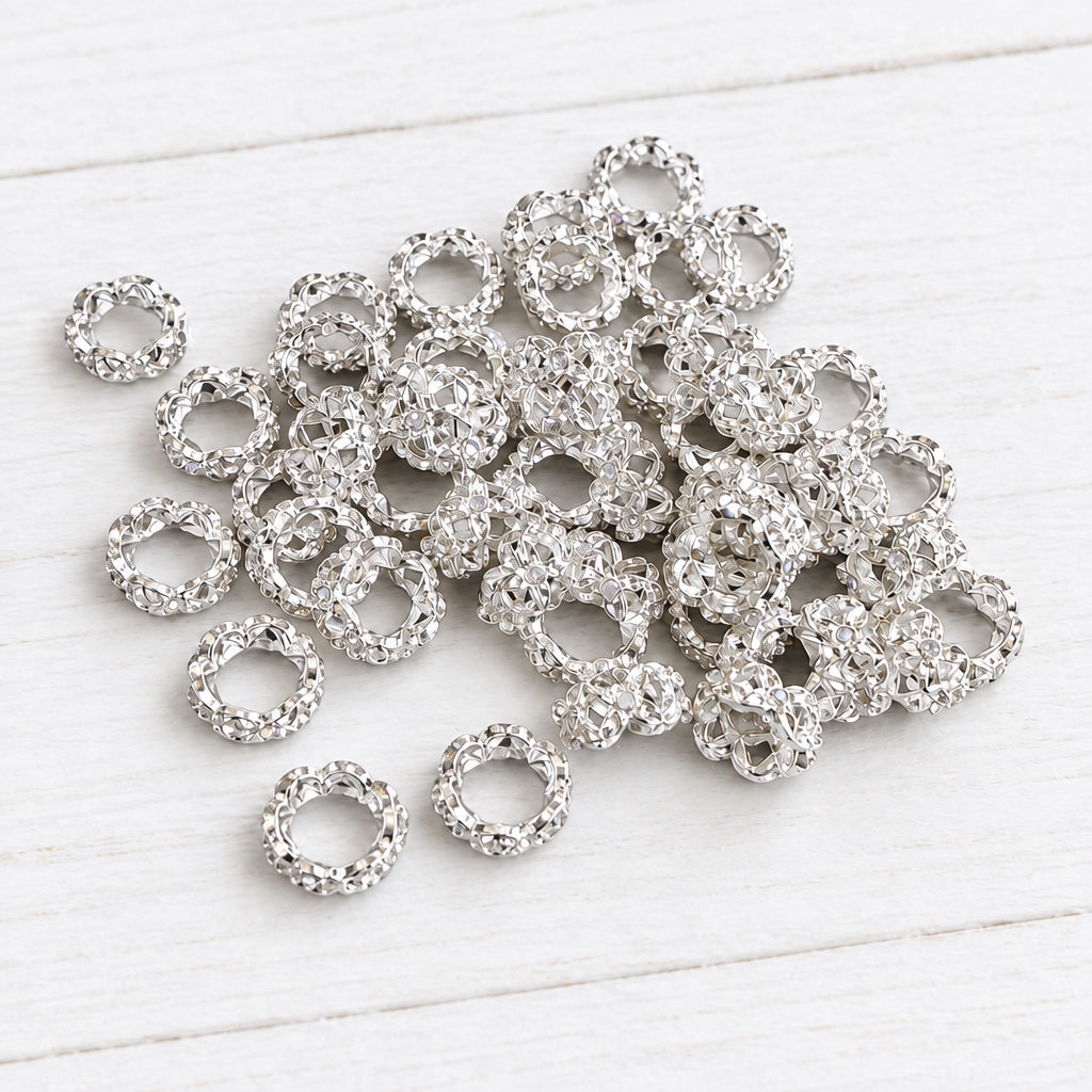 12 mm metal fancy flower spacers, pack of 10.