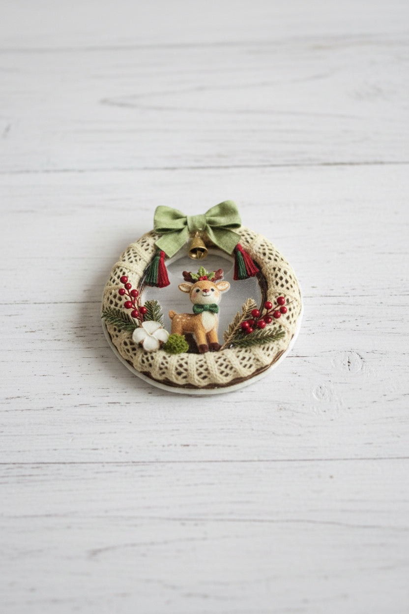 Acrylic Christmas wreath bead with cute animal and gingerbread design – sold individually