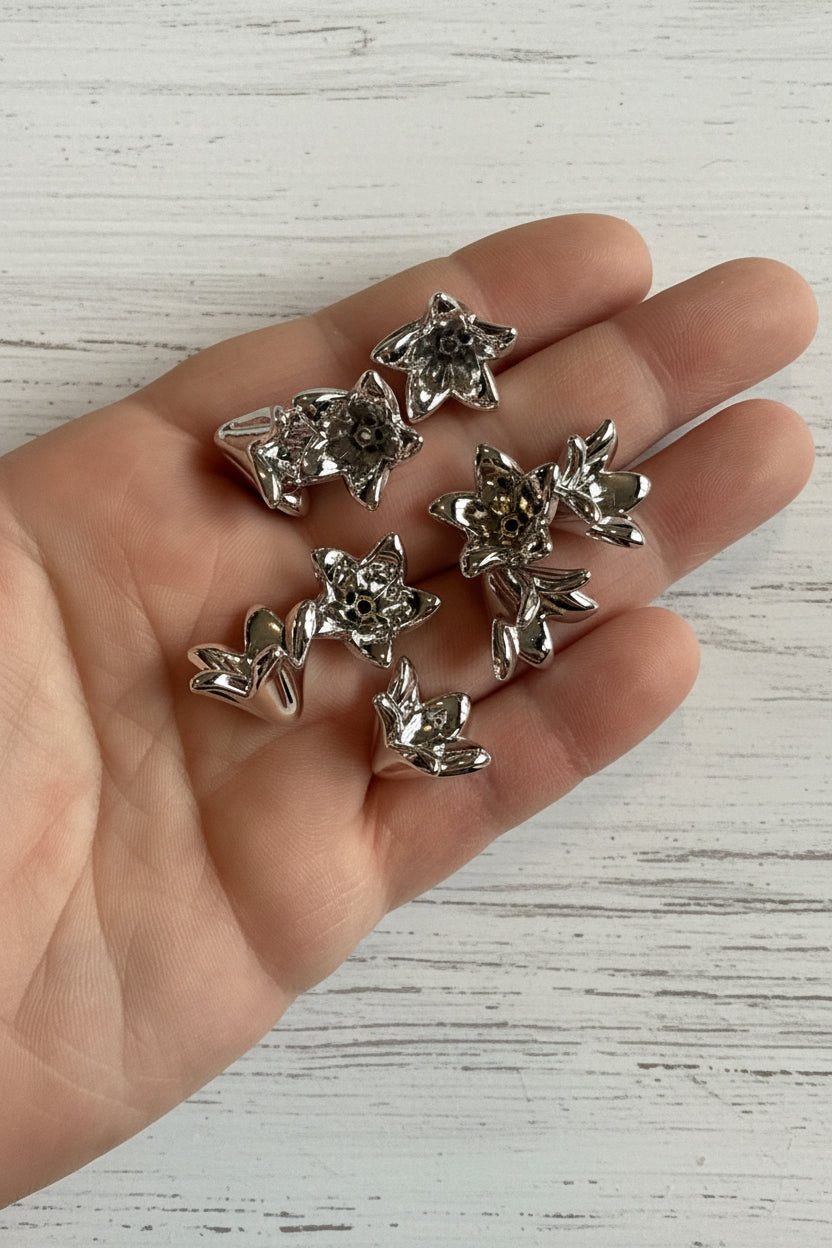 Acrylic silver bell flower beads for keychains and car hanger dangles