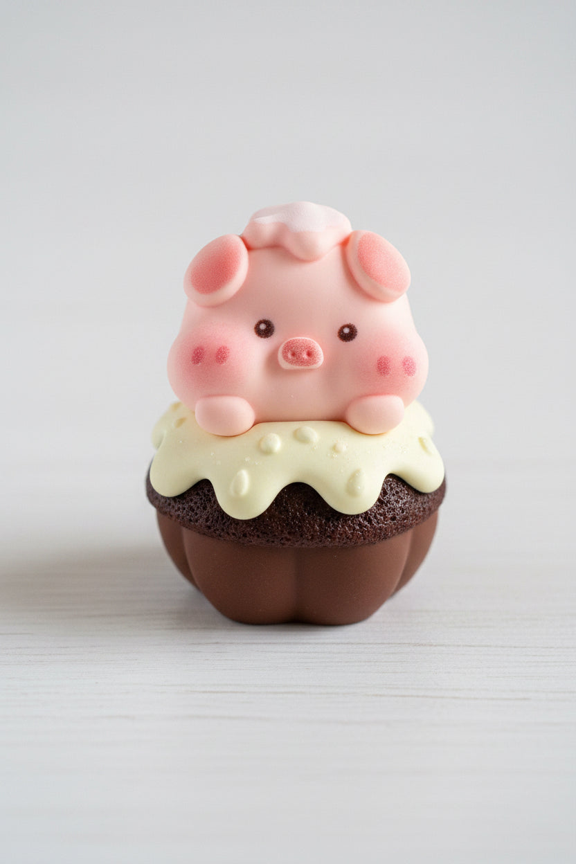 Cute pig figurine with a chocolate pudding craft embellishment - Kingyscrafts