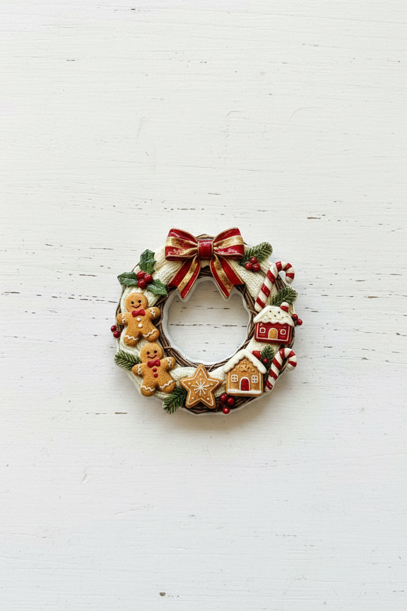 Acrylic Christmas wreath bead with cute animal and gingerbread design – sold individually