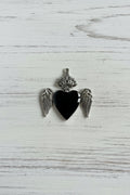 Black Gothic Heart and Angel Wings Metal Pendant- sold individually