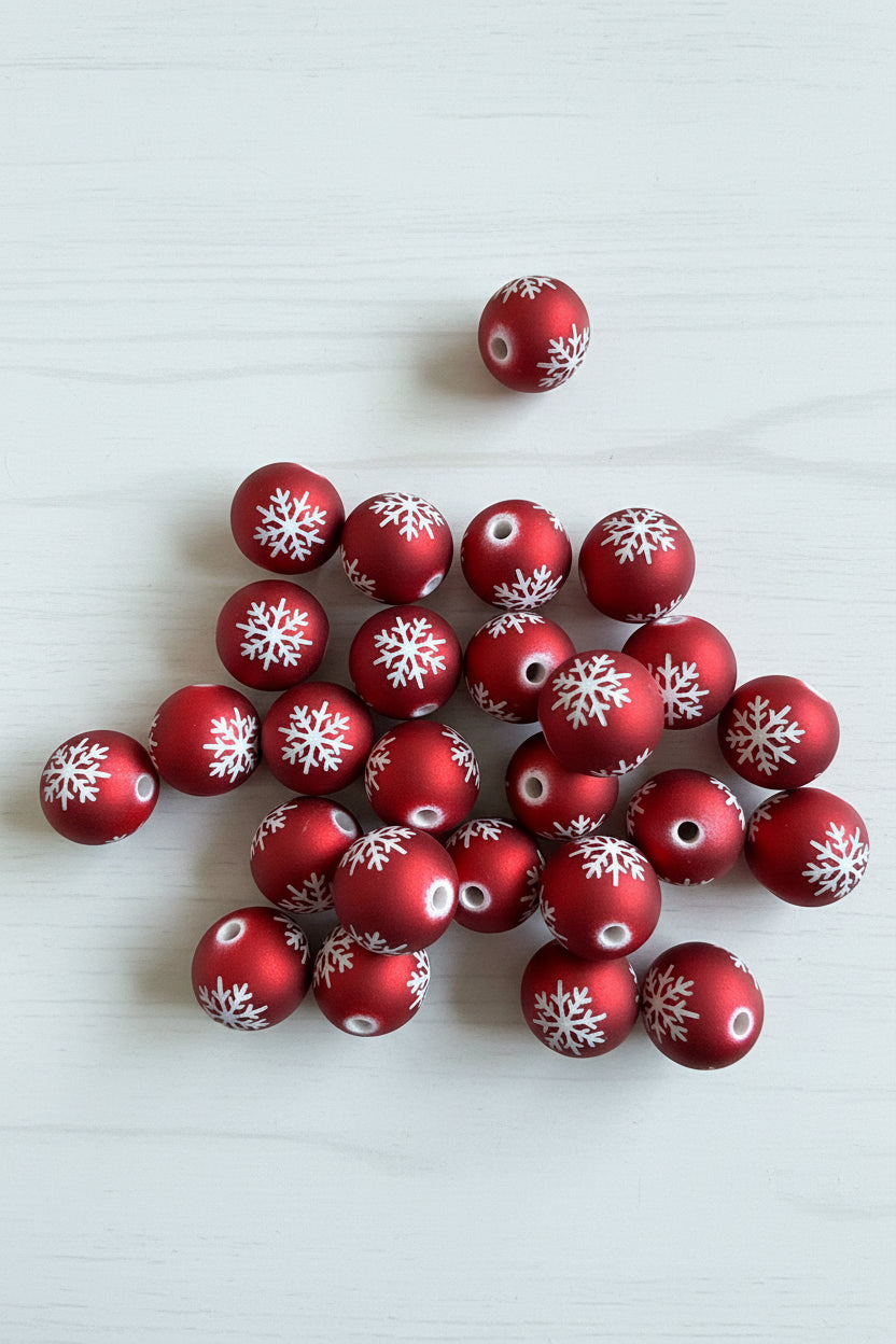16mm soft metallic look snowflake beads for jewellery making, pack of 10