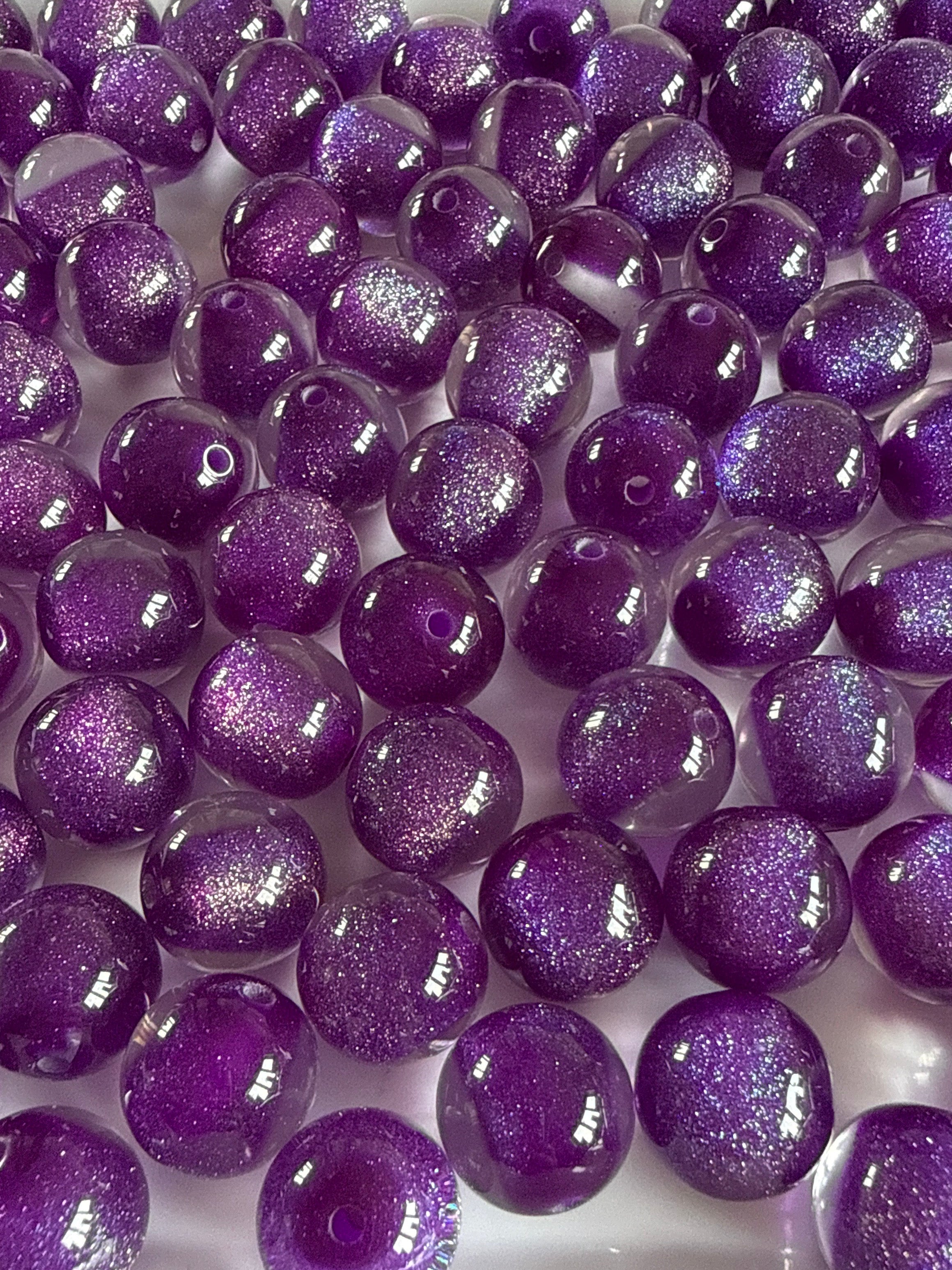 16mm Purple Glitter Beads - pack of 5