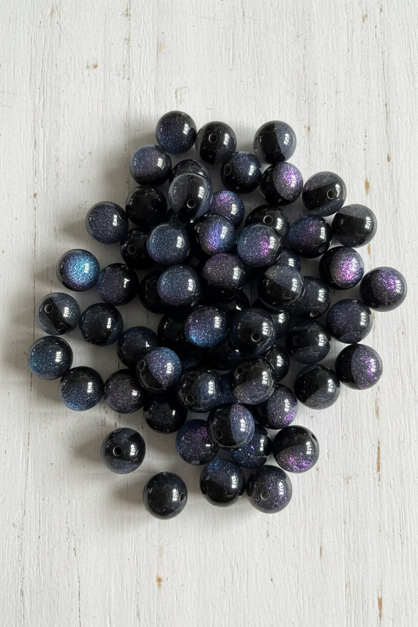 12mm Black Galaxy Colour Shift Beads - pack of 10