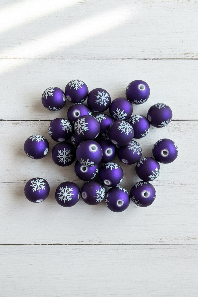 16mm soft metallic look snowflake beads for jewellery making, pack of 10
