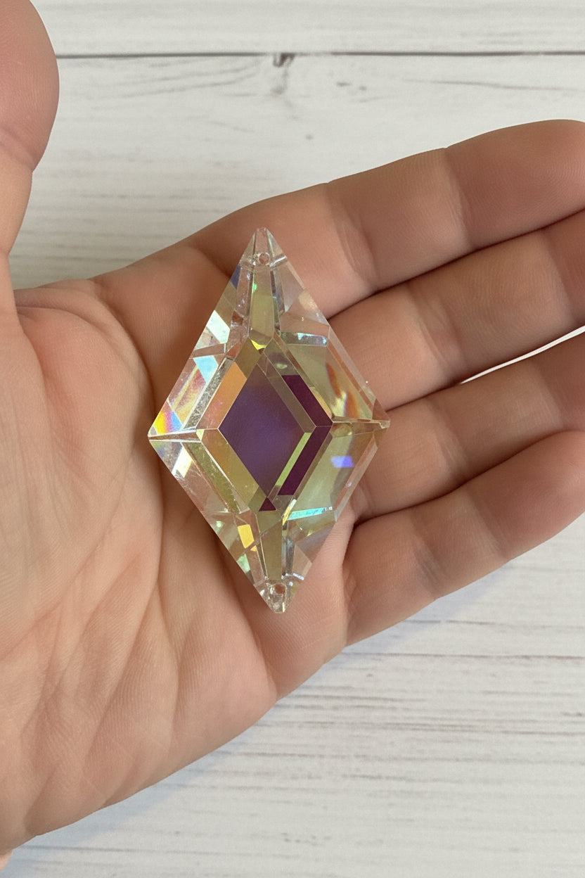 Large diamond shaped glass sun catcher pendant for jewellery making and craft projects