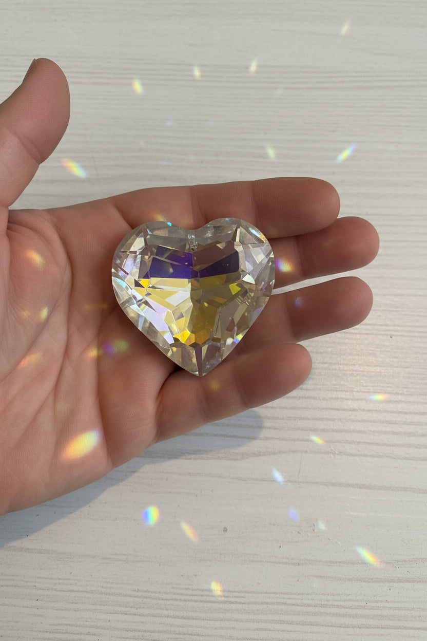 Large heart glass sun catcher pendant for jewellery making and craft projects