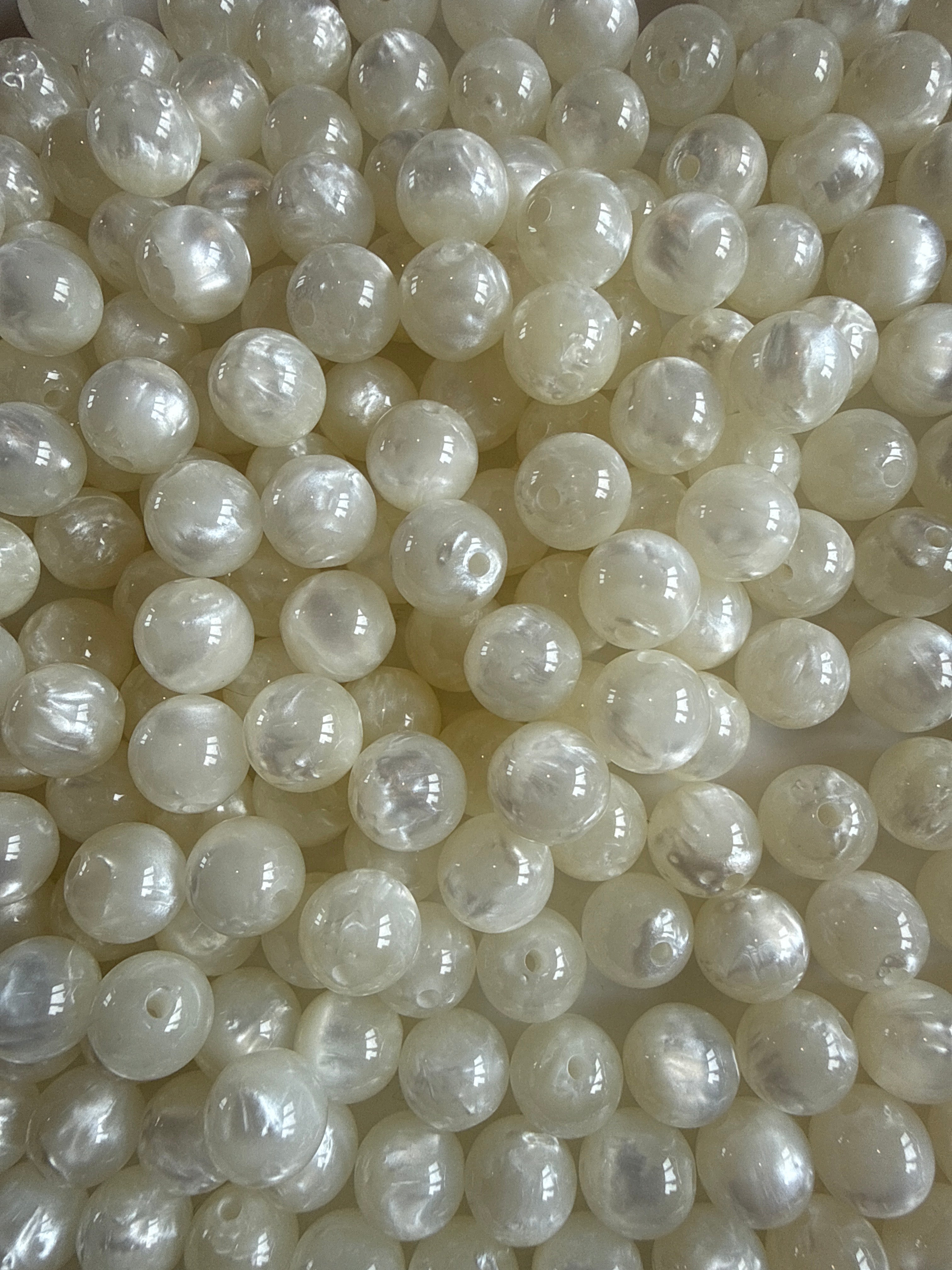 12mm White Pearl Shimmer Beads- pack of 10