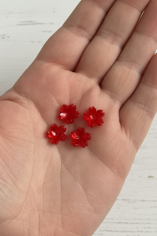10mm red acetate flower beads pack of 50