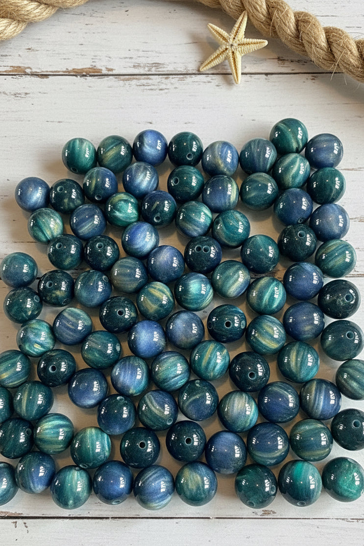 16mm Blue/Green Marbled Resin Beads - pack of 5