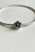 Black and silver flower charm for jewellery making, sold individually