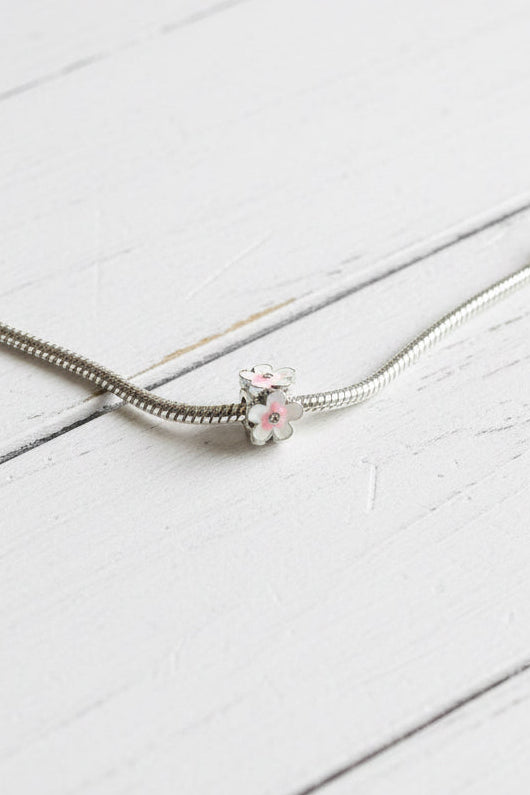 White and pink flower charm for jewellery making, sold individually