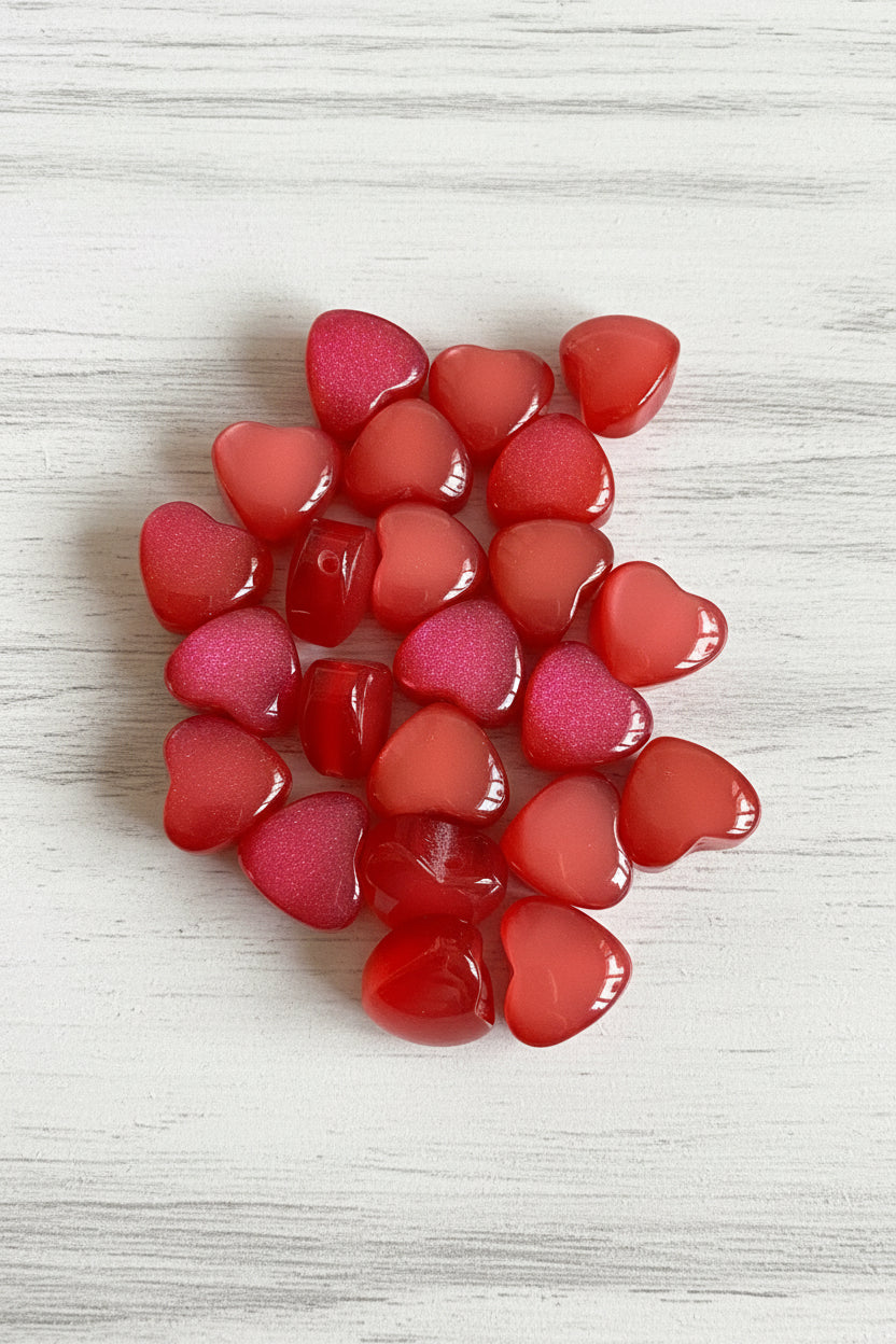 16mm resin shimmer heart beads – pack of 4, craft beads for pens and keychains | Kingyscrafts