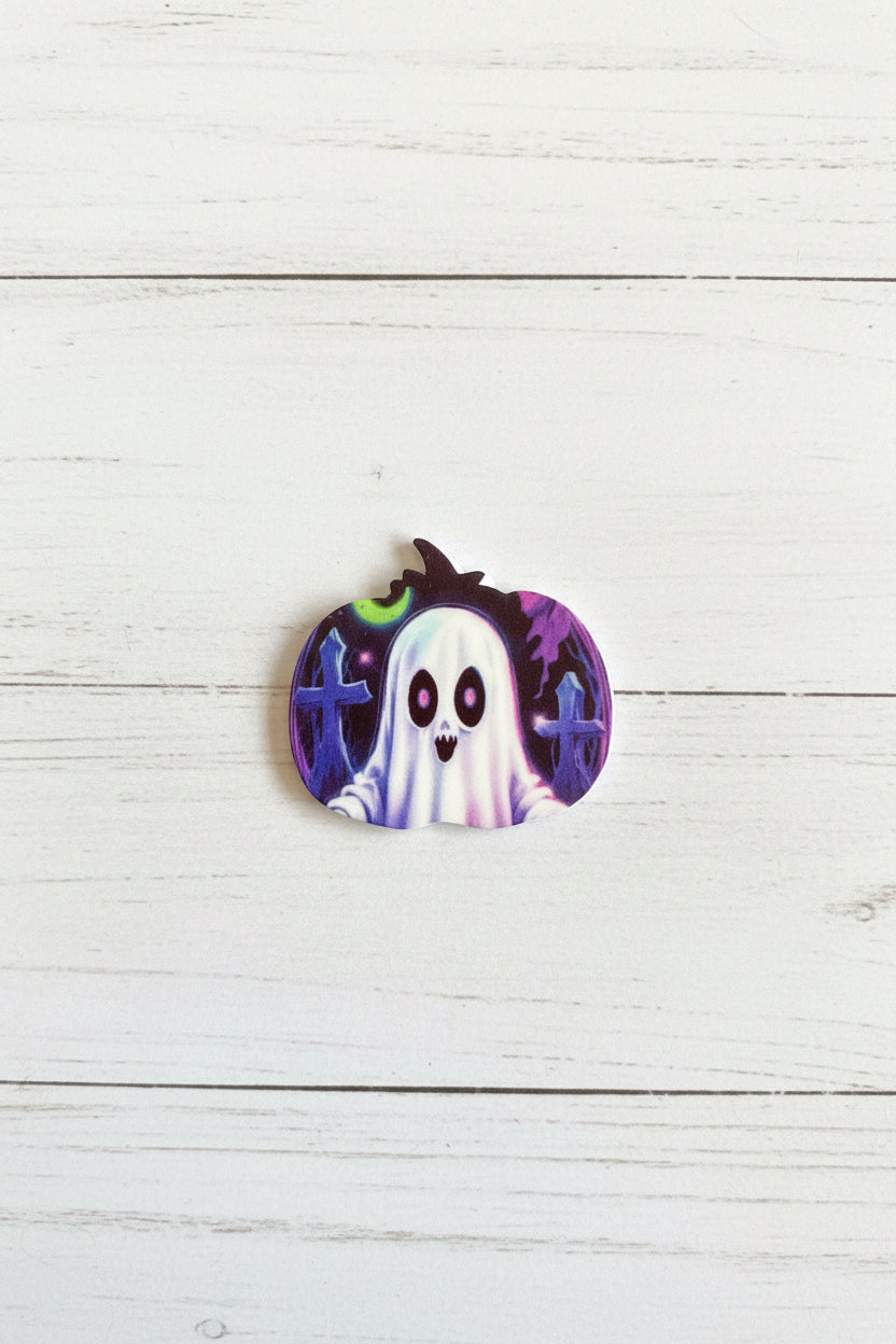 Halloween silicone focal bead in pumpkin shape with spooky face and stitch detail for pen making and crafts