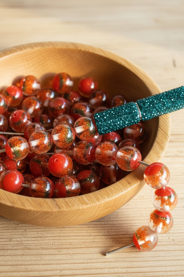 16mm red garden beads for jewellery making and bead pens - Kingyscrafts