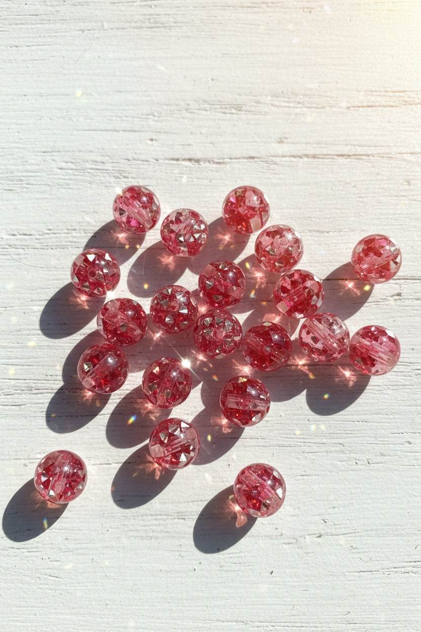 16mm Dark Pink beads with rhinestones inside - pack of 5