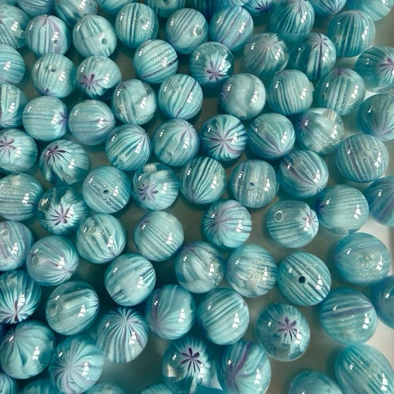 16mm Striped Glitter Beads - pack of 10 - various colours