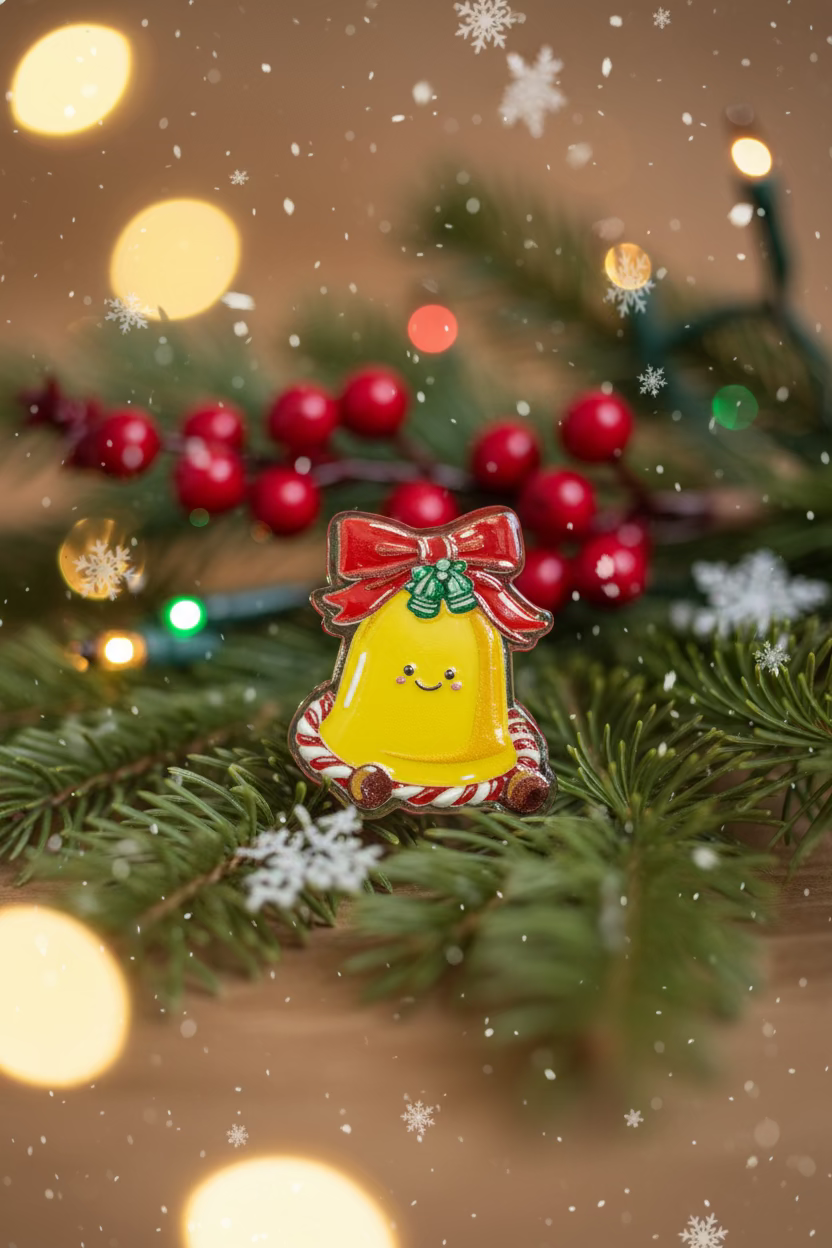 Cute yellow Christmas bell acrylic bead with red bow for jewellery making - Kingyscrafts