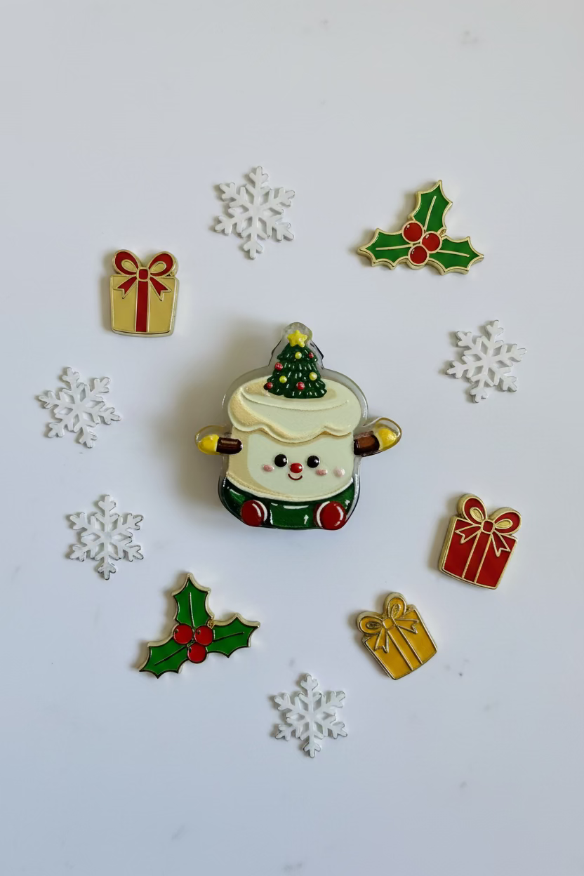 Cute snowman Christmas acrylic bead with tree hat surrounded by festive charms - Kingyscrafts