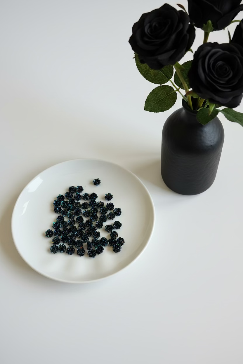 14mm Black flower shaped beads for jewellery making and crafts, pack of 50