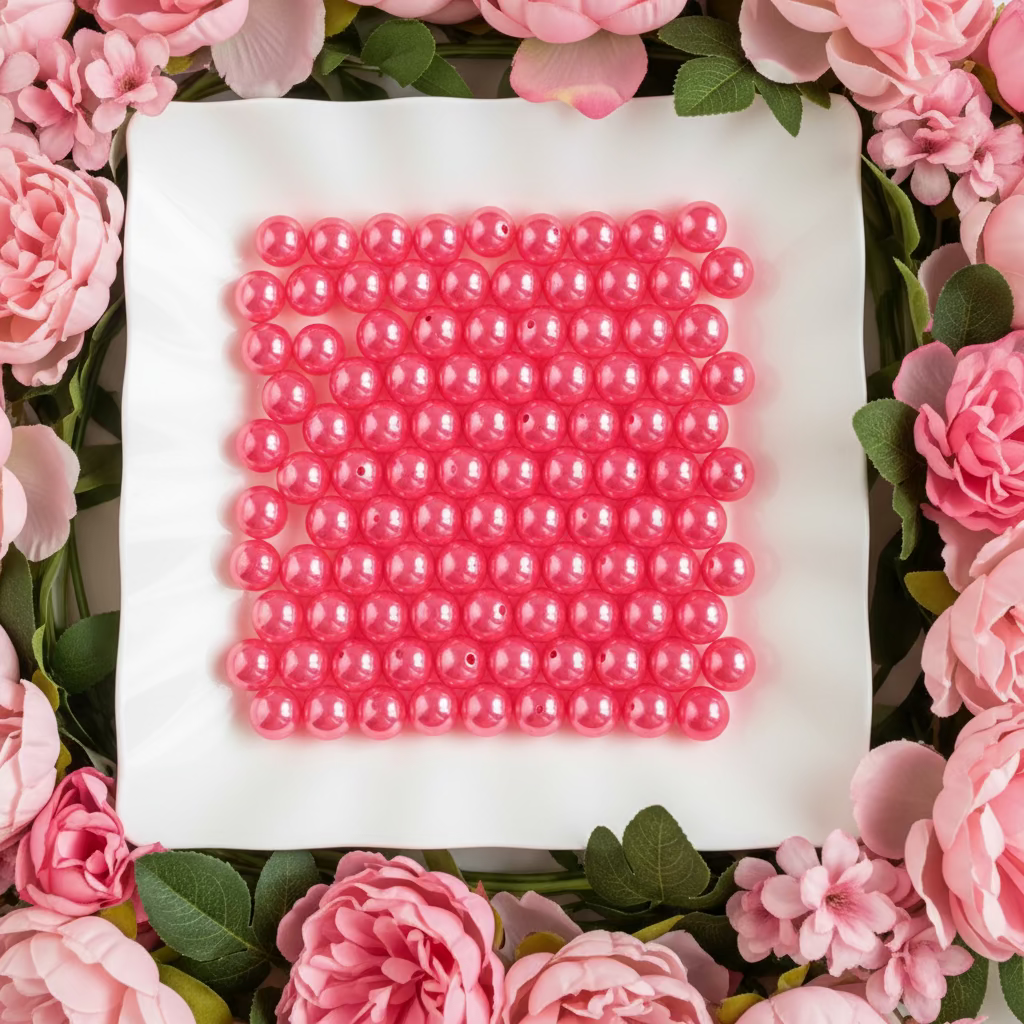 16mm hot pink beads pack of 5 for jewellery making on white tile surrounded by pink roses - Kingyscrafts