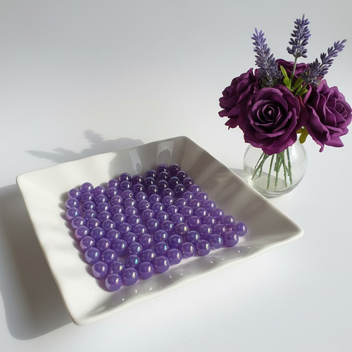 16mm purple beads pack of 5 for jewellery making in white dish with purple roses - Kingyscrafts