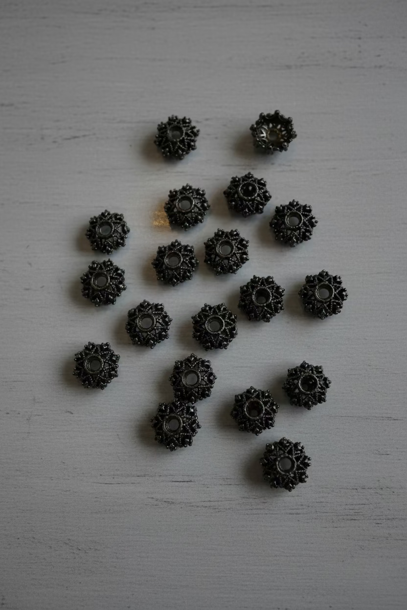 12mm Gun Metal/Black Fancy Bead Caps - pack of 10