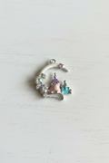Metal moon pendant with rhinestones for jewellery making and craft projects - Kingyscrafts