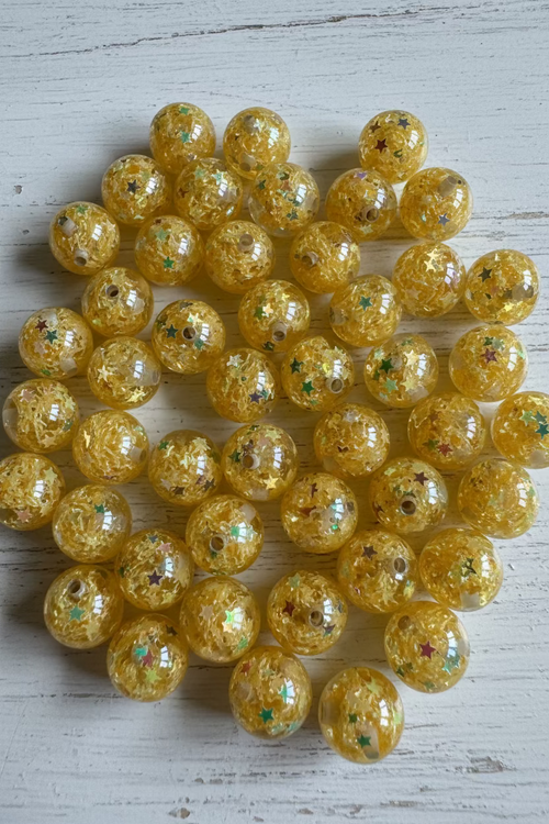 16mm light yellow beads with star sequins inside pack of 5 for bead pens and jewellery making - Kingyscrafts