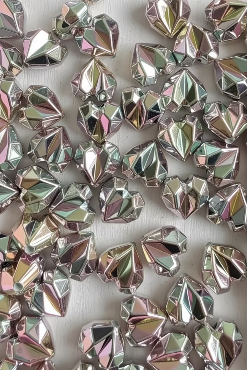 20mm Acrylic Diamond Cut Hearts Rainbow Metallic - pack of 5
