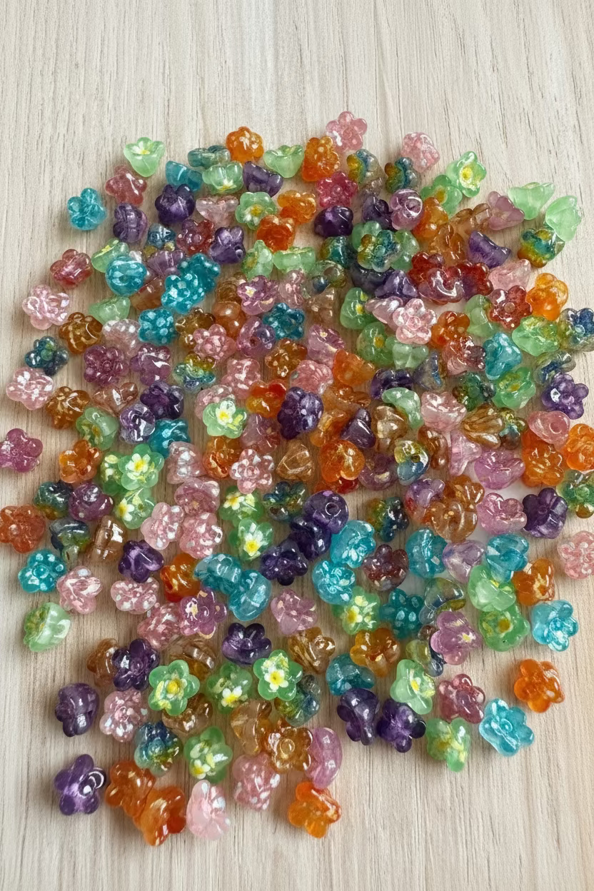 10mm Translucent Mixed Flower beads - pack of 10