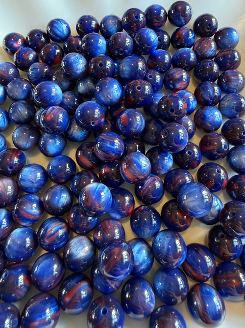 16mm blue and red marble shimmer resin beads – pack of 5, craft beads for pens and keychains | Kingyscrafts