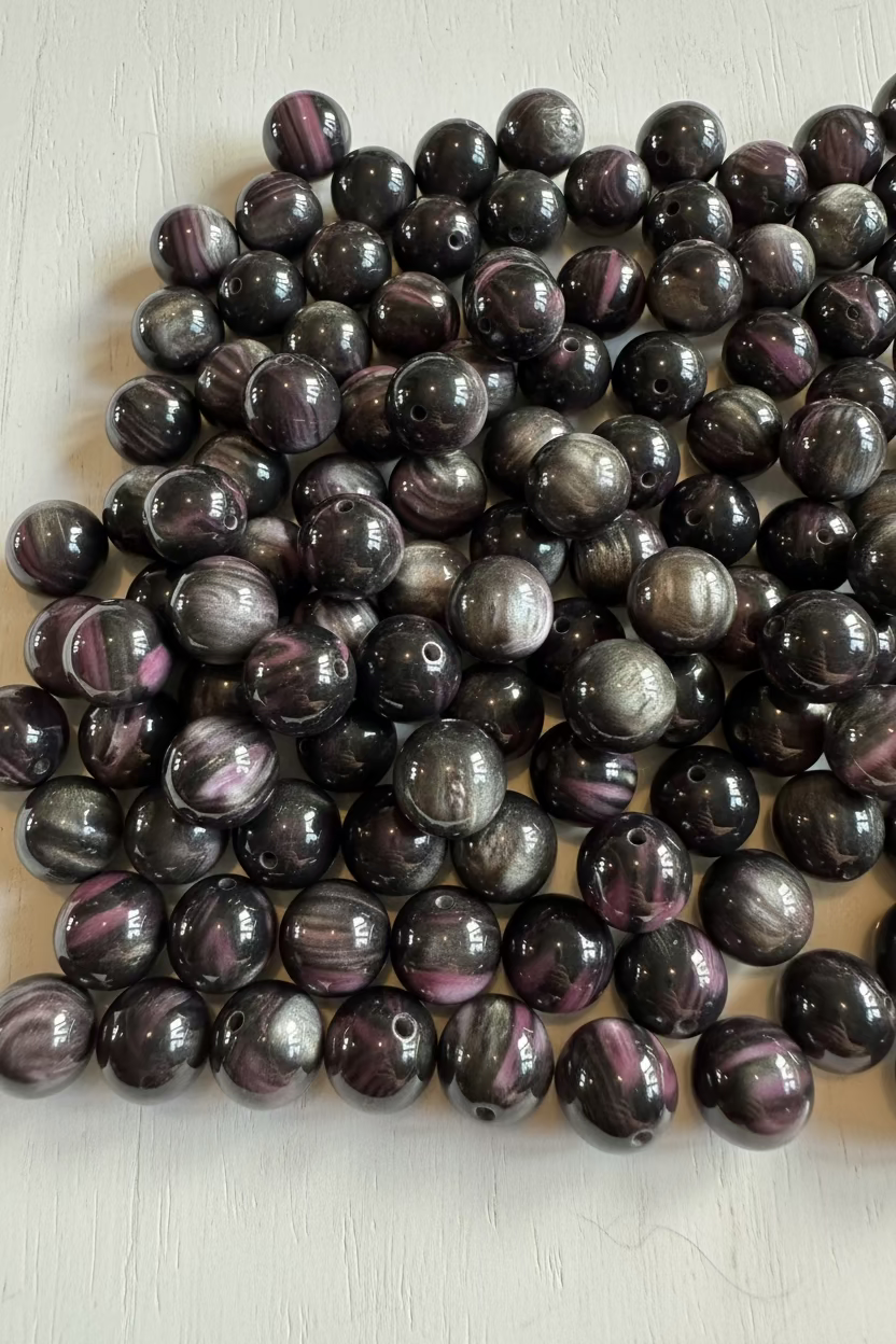 6mm black and pink shimmer resin beads – pack of 5, craft beads for pens and keychains | Kingyscrafts