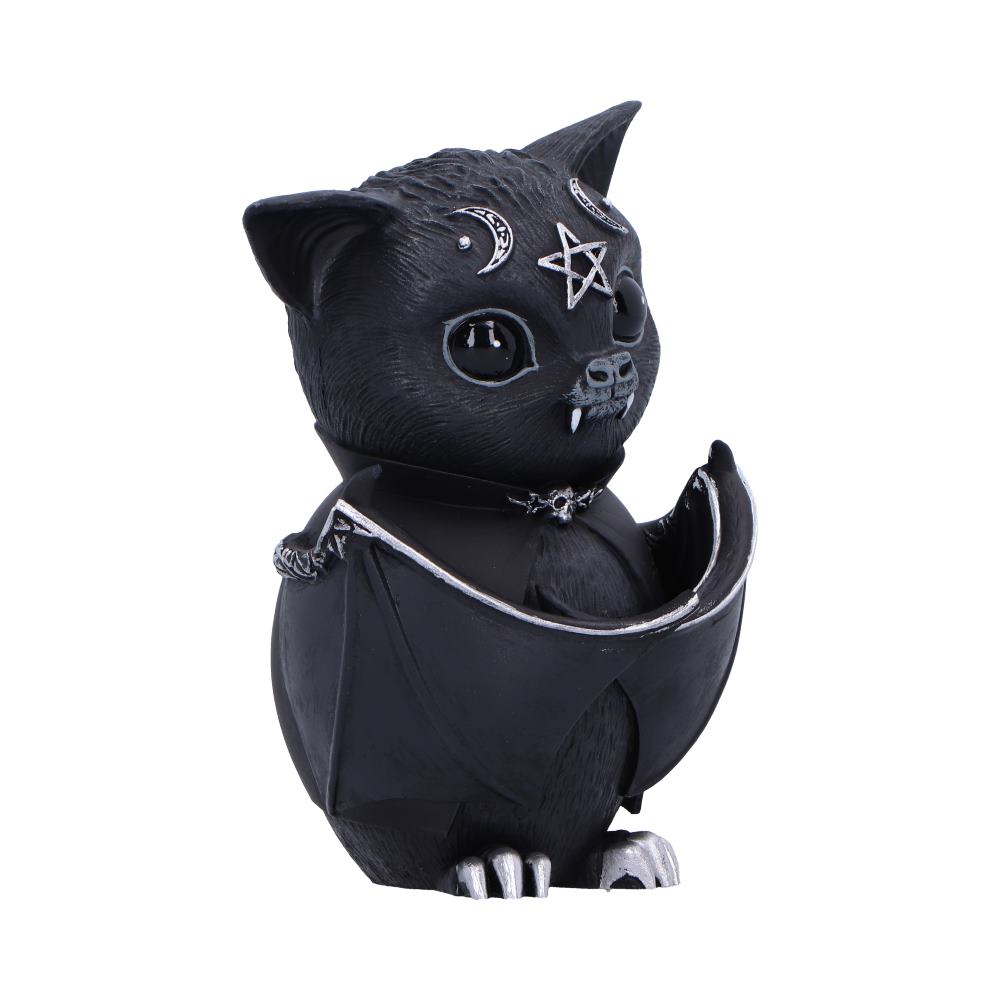 Beelzebat 9.6cm black bat figurine with folded wings, small fangs and silver pentagram and crescent moon details.