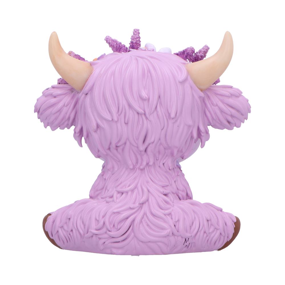 Moo Crew Hyacinth purple cow figurine with a floral crown and gold bell