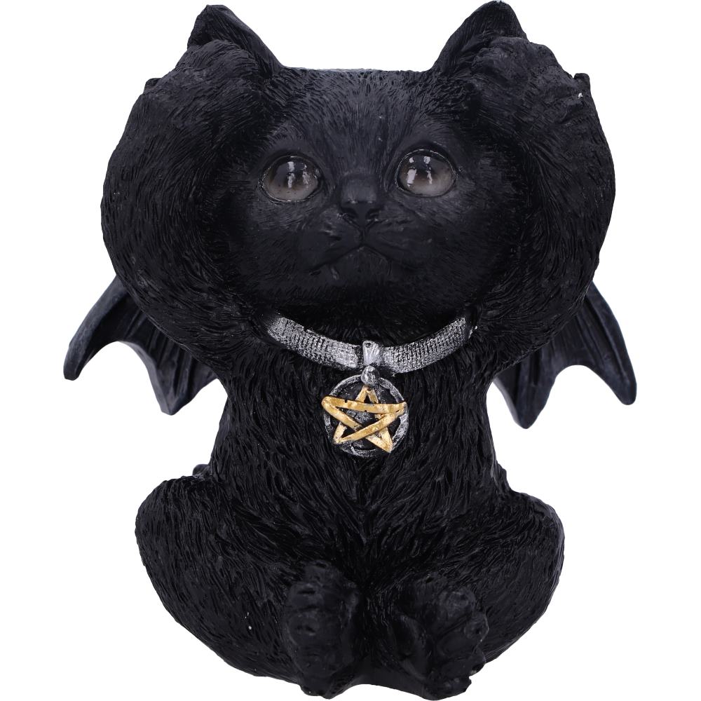 Side view of Three Wise Vampuss 9cm black vampire cat figurines with bat wings, covering their eyes, ears and mouth